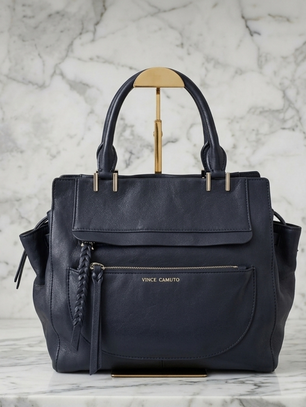 Vince Camuto Navy Leather Satchel